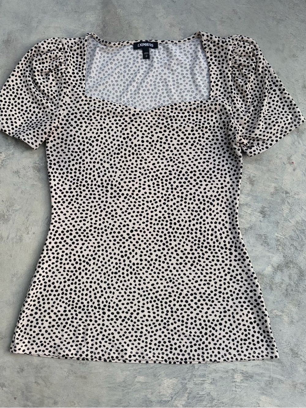 Express - Cream and Black Polka Dot Square Neck Short Sleeve Top - Size Small